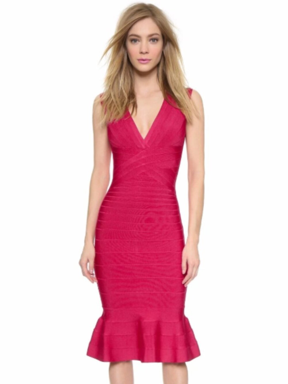 Herve Leger The Sophie Dress Pink Women's Size S Peplum Bandage Cocktail Evening